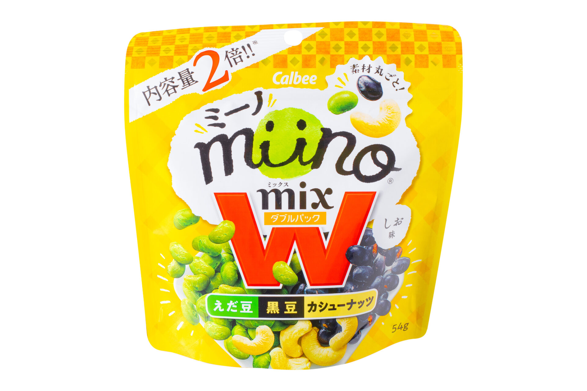カルビー『miino mix えだ豆黒豆カシューナッツＷパックしお味』